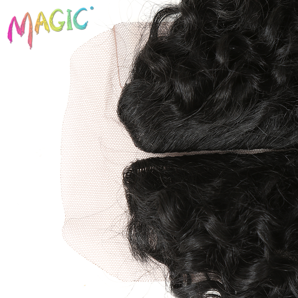Magic Synthetic Afro Kinky Curly Hair Weave Hair 16-20 inch 7Pieces/lot Bundles With Closure African lace For Women hair Extens