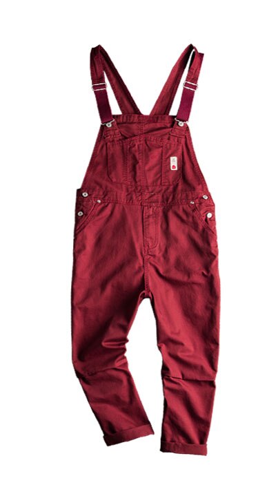 Europeisk og amerikansk street stlye jumpsuit menn tilfeldig retro verktøy trend overall par bukser bra: Vinrød / L