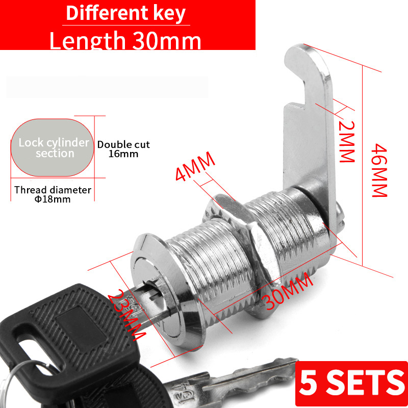 5 SETS File Cabinet Lock Iron Sheet Locker Cylinder Employee Cabinet Storage Cabinet Mailbox Universal Tongue Lock With 2 Keys: Beige