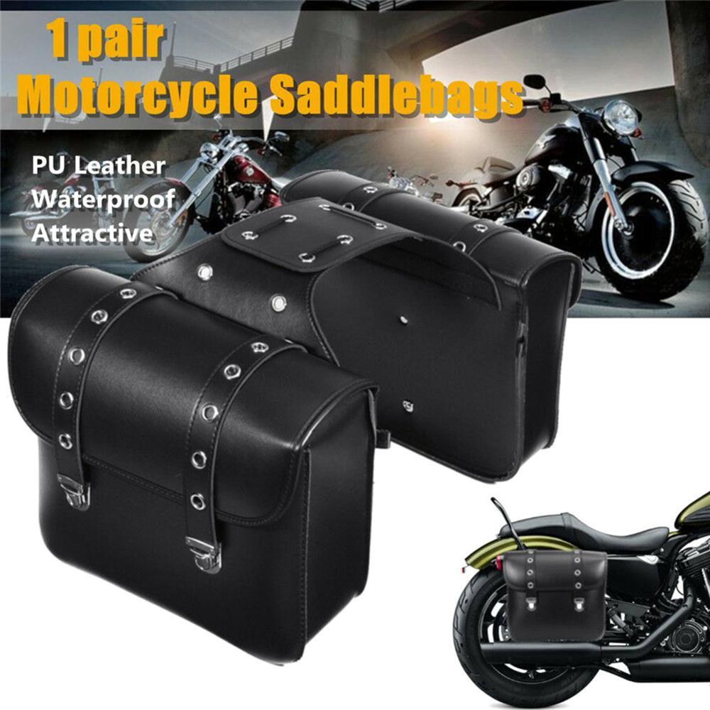 A-PRO Custom Stiff Side Saddle Bags For Motorcycles | Black Rigid Leather Look