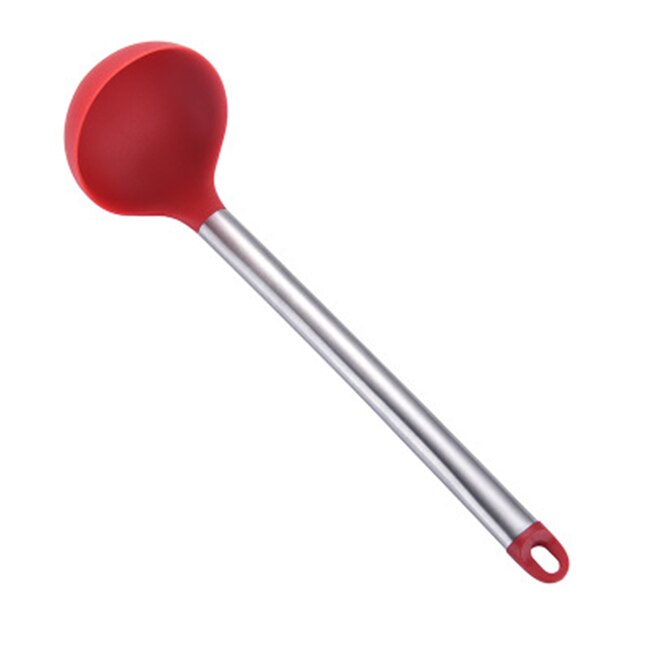 Stainless Steel+Silicone Cooking Utensil Kitchen Tools Turner Soup Spoon Strainer Pasta Server Egg Beater Spatula Food Tongs Red: SoupSpoon Red