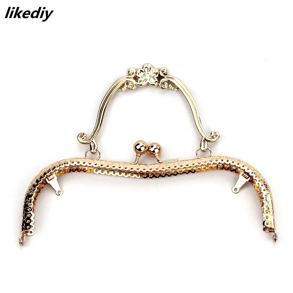 3 stk/parti 20.5 cm bronze sølv gylden blomme blomst blomstermønster vintage metal pung ramme kys lås håndtag taske tilbehør