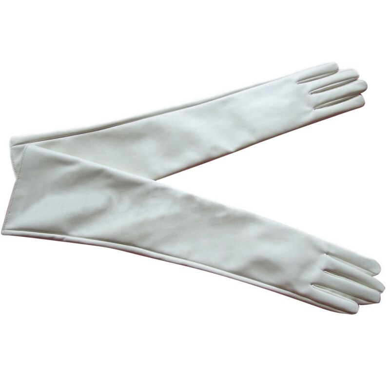 Panie kobiety Opera Party Over Elbow Glove PU skórzane długie rękawiczki: WHITE / S