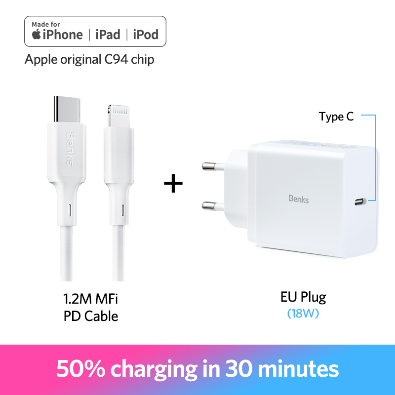 Benks MFi PD Kabel Typ C Für Apfel Hafen Schnelle Ladekabel Für iPhone X/Xs/Xr/ 8 Plus PD Energie Adapter USB C Kabel Für iPad Profi: 1.2M EU stecker
