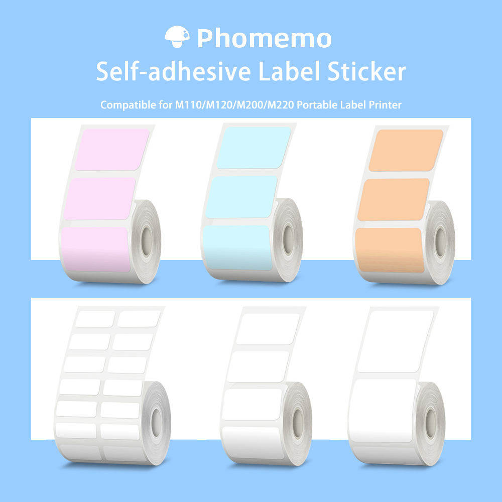 Phomemo M110 Printer Self-Adhesive Label Paper Square Round White Transparent Color Labels for M200 M120 Label Maker Sticker