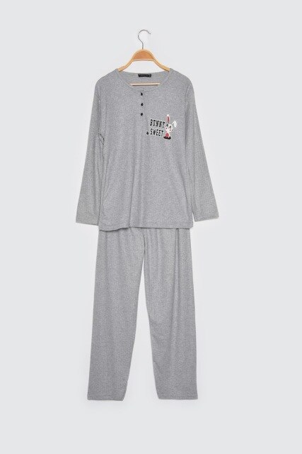Trendyol trykt strikket pyjamas sæt thmaw 21 pt 0856: L