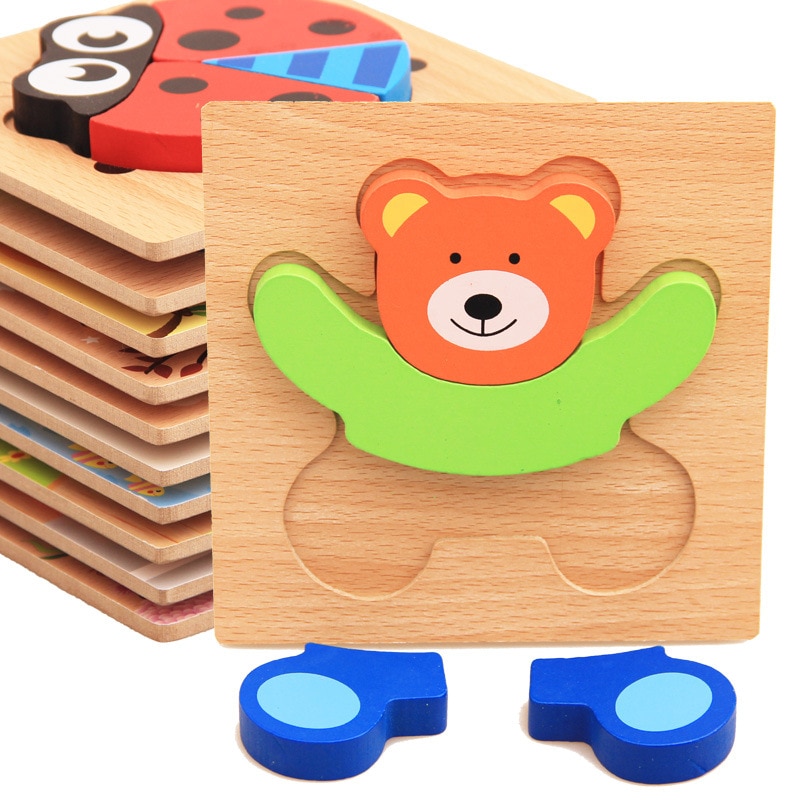 Montessori Toys Educational Wooden Toys for Children Early Learning 3D Cartoon Animal Wood Materials Puzzle Intelligence Jigsaw