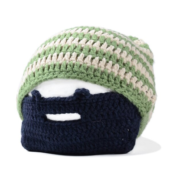 YGYEEG warm Herren Schnurrbart Mützen Coole Punk Warme Winter Neuheit Hütte Häkeln Mütze Bart Gesichtsmaske Ski Wärmer Hütte Kappen Patchwork: Beige Grün Streifen