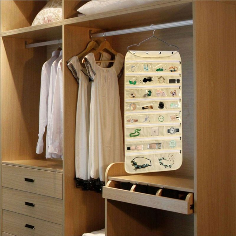 80 Pockets Double Sided Hanging Jewelry Display Organizer Storage Bag Non-woven Foldable Ring Necklace Bracelet Pouch