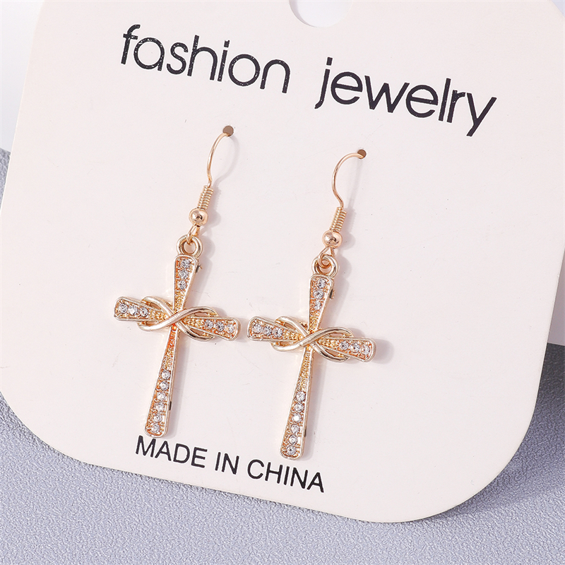 Nuevos pendientes colgantes de Cruz negra para mujer, pendientes de gancho colgantes de Cruz de Metal gótico, accesorios de joyería de para niñas: Rodio plateado