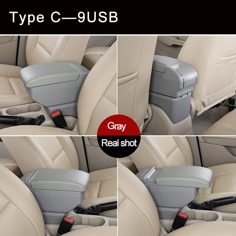 Boîte universelle d'accoudoir de voiture Auto accoudoir Central Pad Interface Usb Automobile boîte de rangement intérieure pièces de modification réglables: C Gray