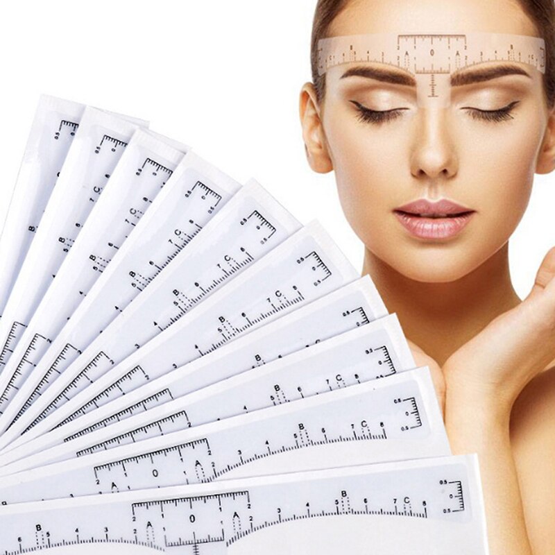 10Pcs Eyebrow Ruler Sticker Grooming Stencil Shaper Ruler Measure Tool Eye Brow Drawing Guide Card Brow Template DIY Make up