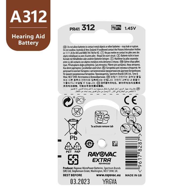 60 kpl rayovac extra zinc air kuulokojeen paristot  a312 312a za312 312 pr41 kuulokojeen paristot  a312 kuulokojeen