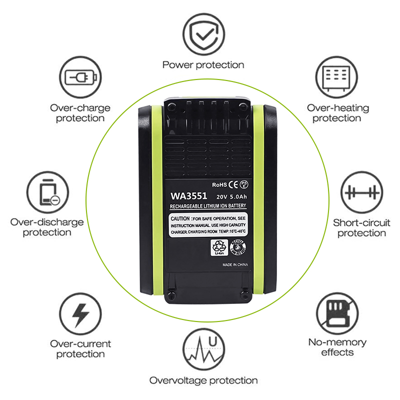 20v 5.0ah -lithium-ionen-ersatzakku für worx  wa3551 wa3553 wx390 wx176 wx550 wx386 wx373 wx290 wx800 wu268
