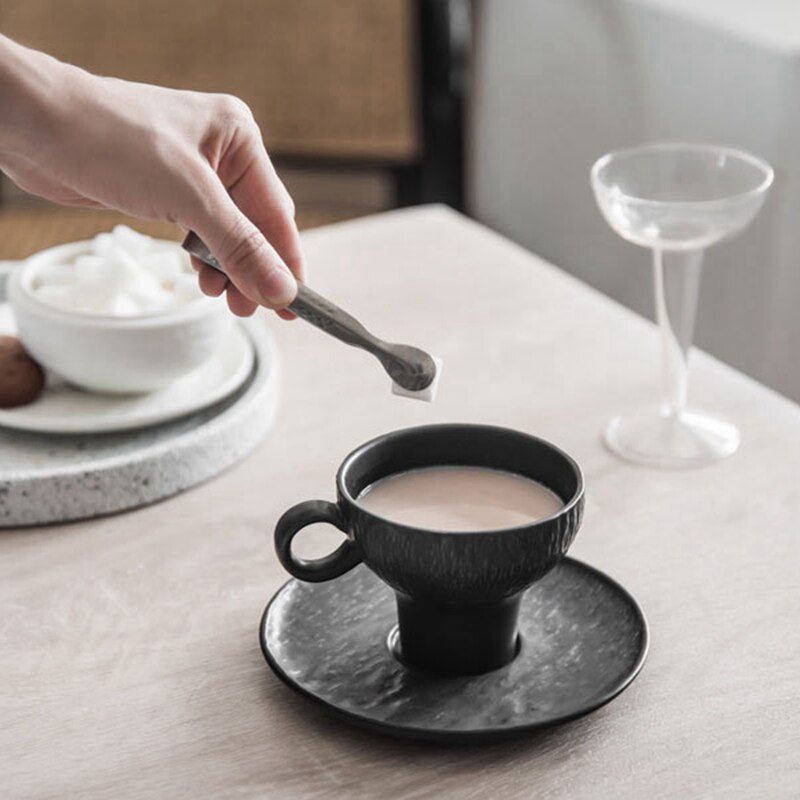 Matte Black Coffee Cup Set Porcelain Tea Cups with Saucer 200ml Mug