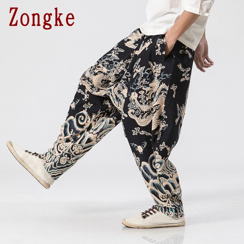 Zongke Dragon Pattern Pants Men Joggers Trousers Men Pants Streetwear Sweatpants Harem Pants Men Trousers XXXL 2022 Spring