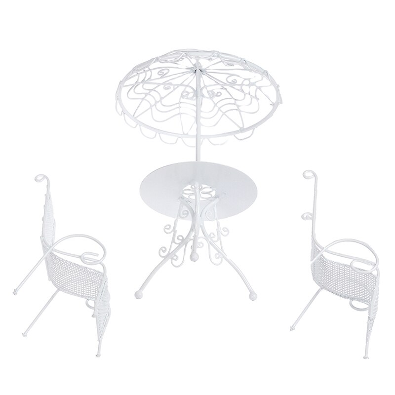 3 stk / sæt 1/12 skala hvide runde bordstole møbler sæt til dukkehus altan haven simulering legetøj til baby børn