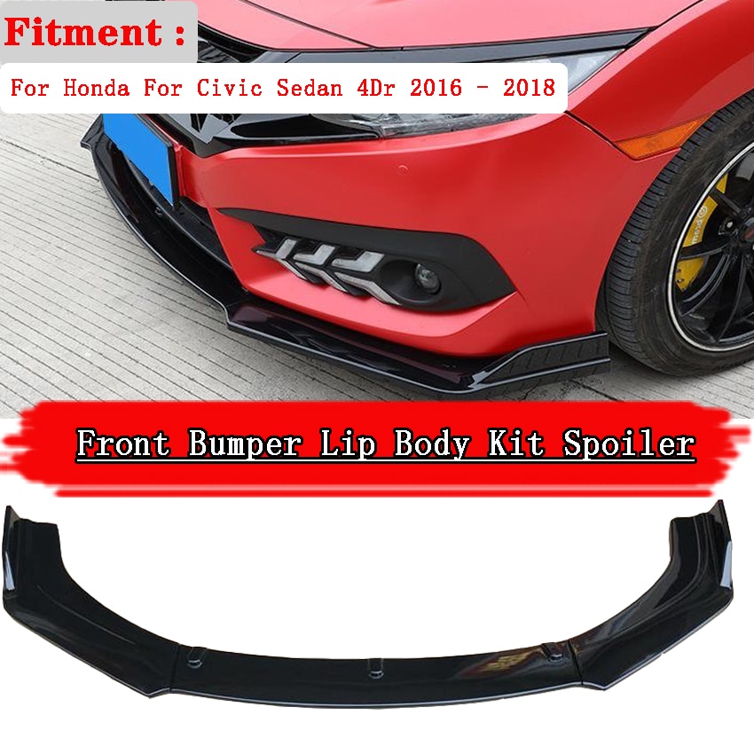 3pcs Car Front Lower Bumper Lip Spoiler Body Kit For Honda For Civic Sedan 4Dr Carbon Fiber Look / Black