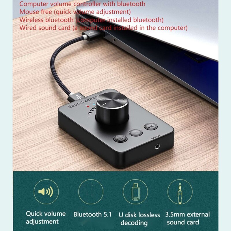 USB Volume Controller, External USB Sound Card, Bluetooth 5.1 Transmitter, Driver-Free (For Windows Xp and Above)