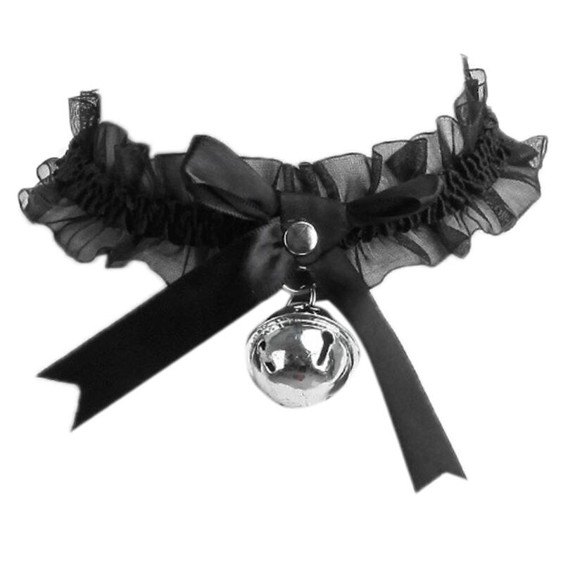 Harajuku gothique femmes doux Lolita ruban tour de cou noeud papillon anneau cloche dentelle collier directe: Black