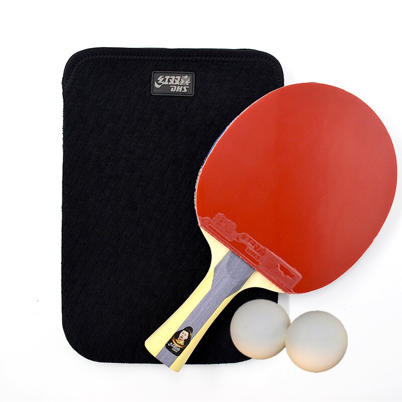 Conjunto de raqueta de tenis de mesa DHS 5 estrellas juego Ping Pong mango largo mango corto con funda + 2 bolas: long handle-5002