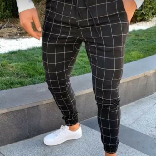 Pantalon de survêtement à carreaux pour homme, bas de jogging moulant, Streetwear, à la: M / Black