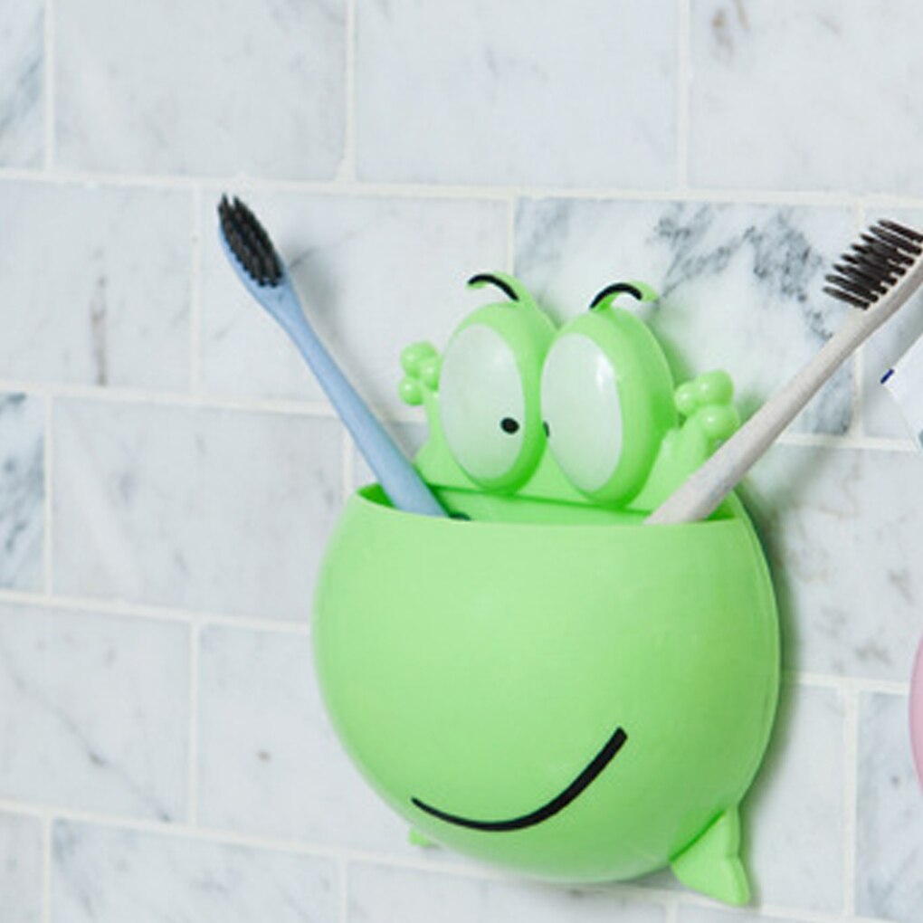 Bathroom Toothbrush Holder Cartoon frog Toothpaste Storage Rack Wall Mount Suction Cup Hook Shower Holder Bathroom Accessories