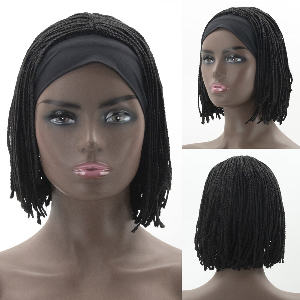 GURUILAGU Short Braided Box Braids Wigs For Black Women Synthetic Hair Headband Wig Women Braided Wigs African Natural Bob Wig: 8513
