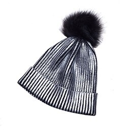 Chapéu de gorro de crochê de malha brilhante metálico quente com pom pom: Silver