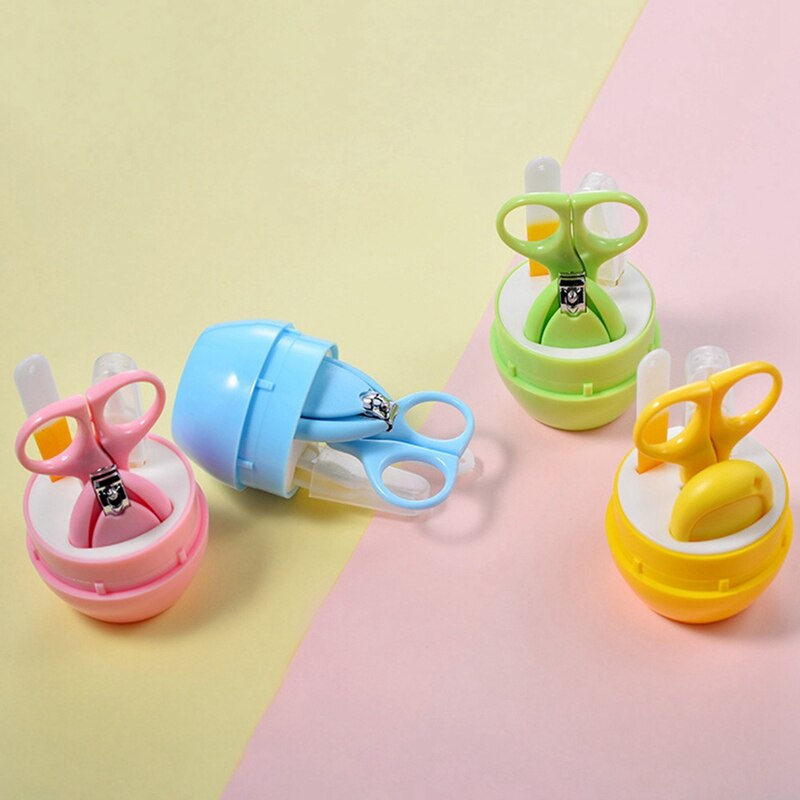 4 unids/set de Kits de cuidado de la salud para bebés juego de cuidado de uñas para bebés, tijeras para cortar uñas, caja de almacenamiento de animales de dibujos animados