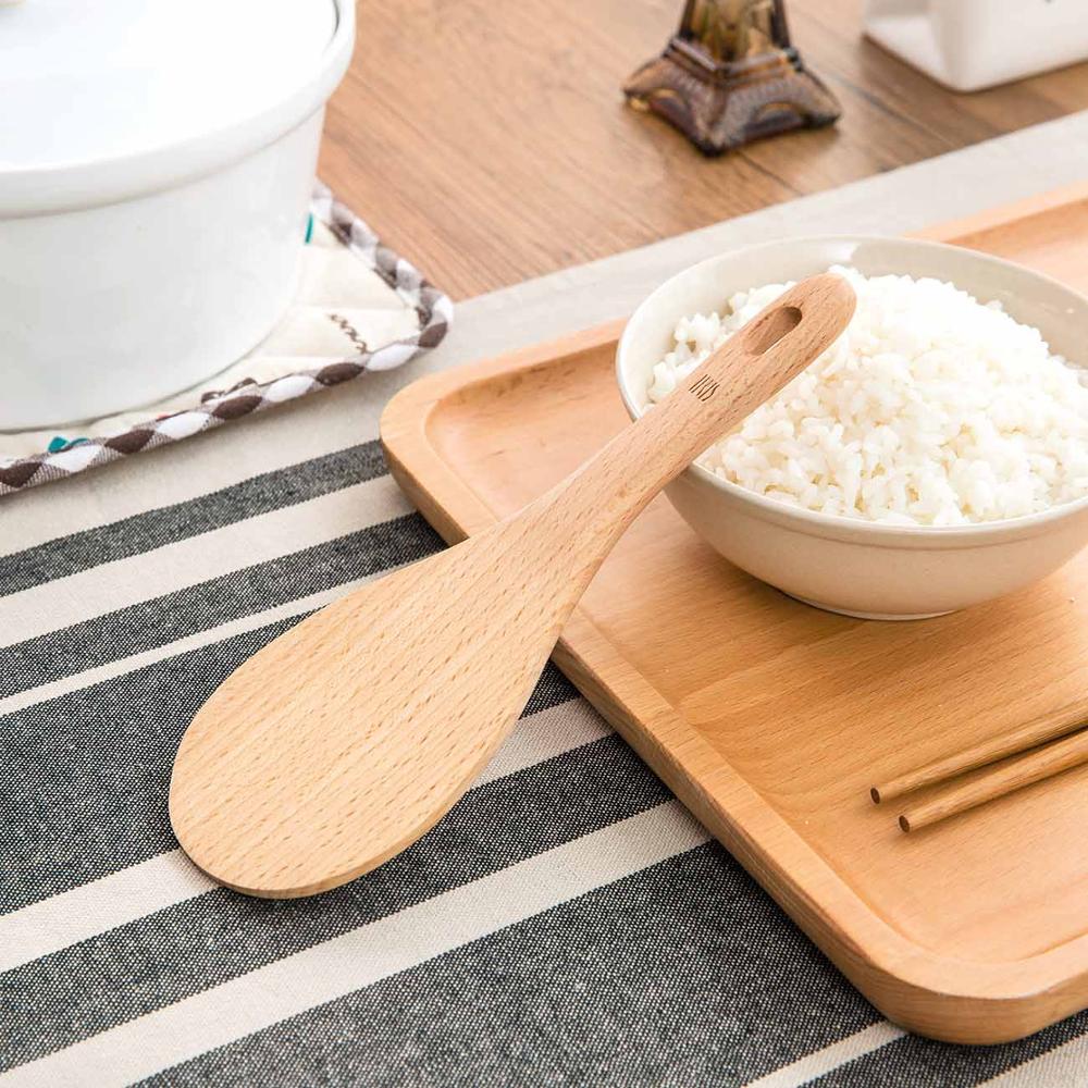 1Pc Kitchen Wooden Rice Spoon Natural Rice Paddle Non-stick Wood Rice Scoop Serving Spoon Kitchen Tools