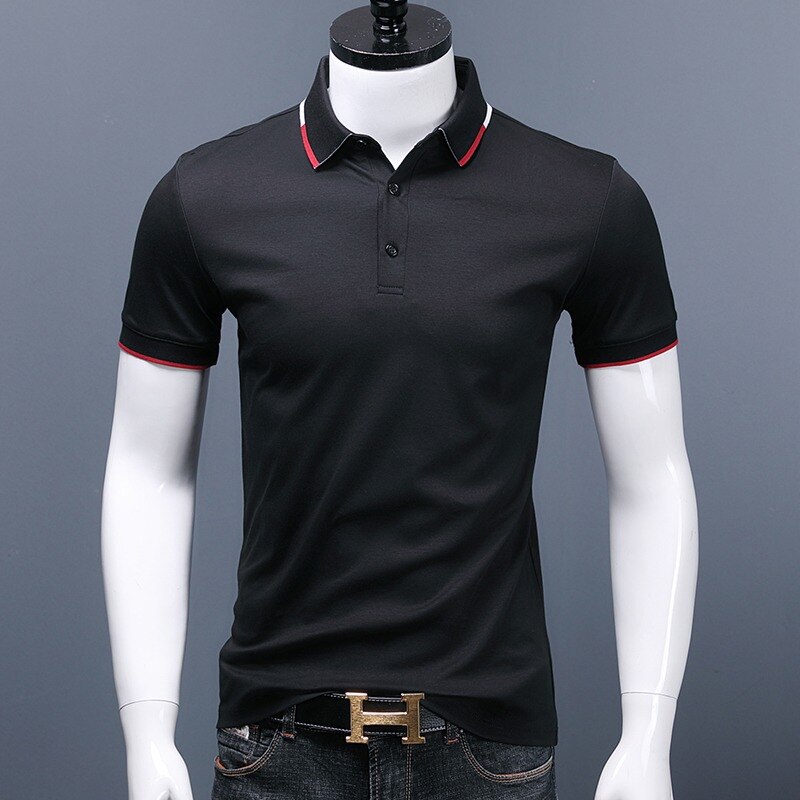2022 Summer Polo Shirts Men Business Casual Black Slim Fit Short Sleeve Polos Double Mercerized Cotton Tops