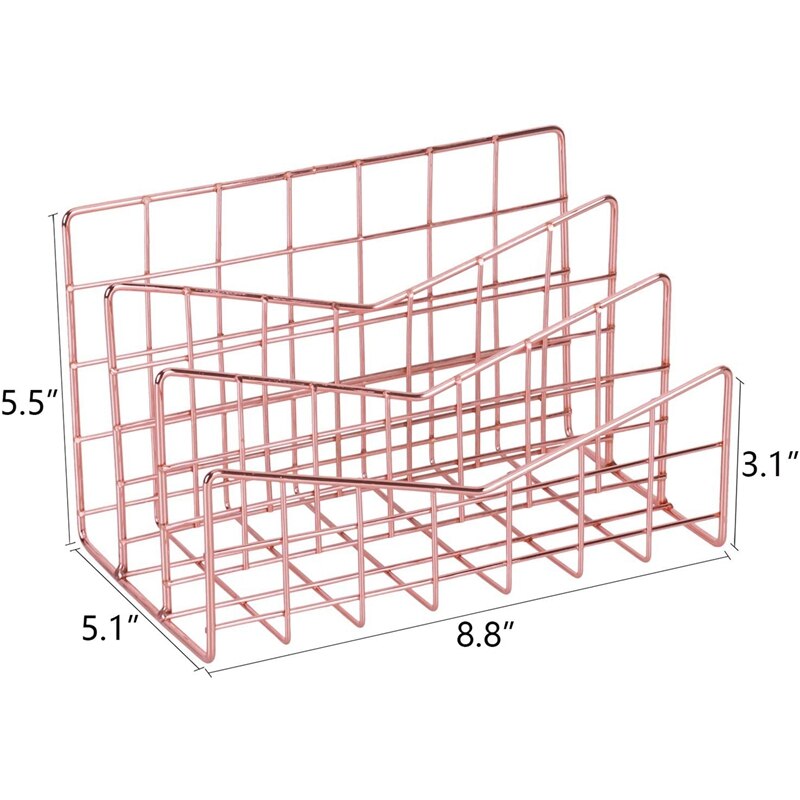 Letter Holder Business Office File Tray Metal Rose Gold Mail Envelope Vertical Organizer 3 Layer Hollow Out Rack