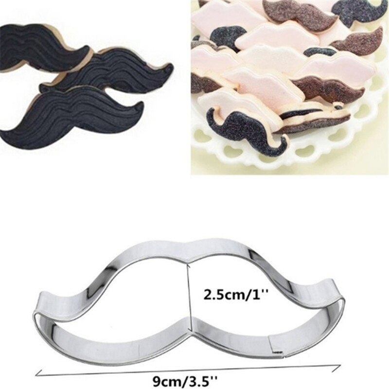 2PC Novelty Lovely Stainless Steel Cake Mould Beard Mustache shaped Cookie Cutt