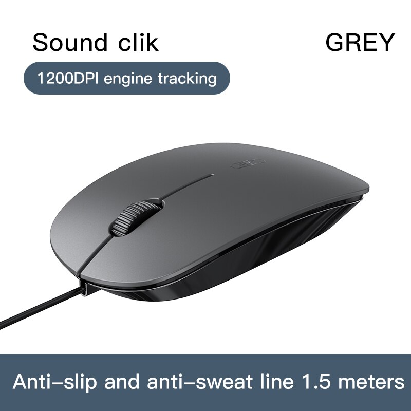Ratón con cable USB para oficina y hogar, Mouse silencioso Simple ultrafino para ordenador de escritorio, portátil, para juegos y deporte electrónico: sound clik grey