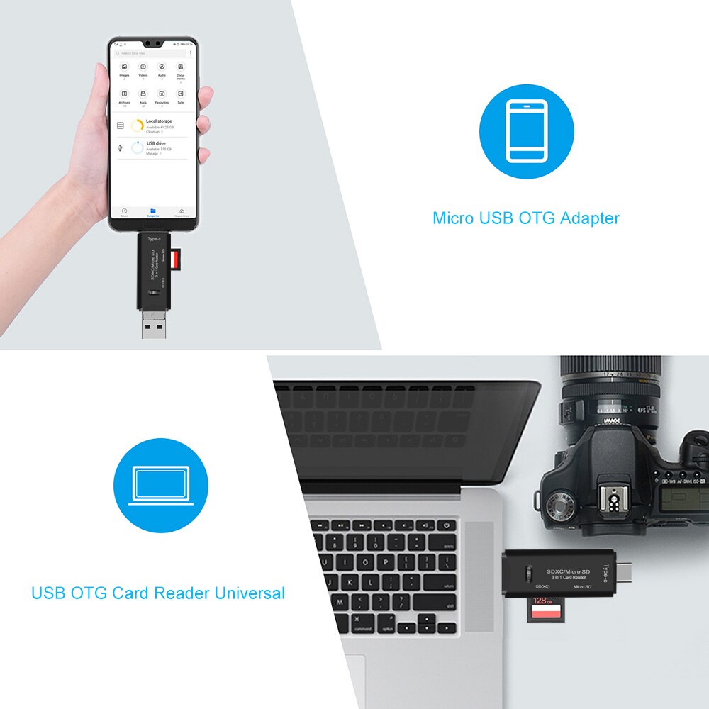 Lector de tarjetas Micro SD OTG, alta velocidad, USB 3,0 + tipo C + Micro USB, para teléfono inteligente, adaptador Micro SD, unidad Flash