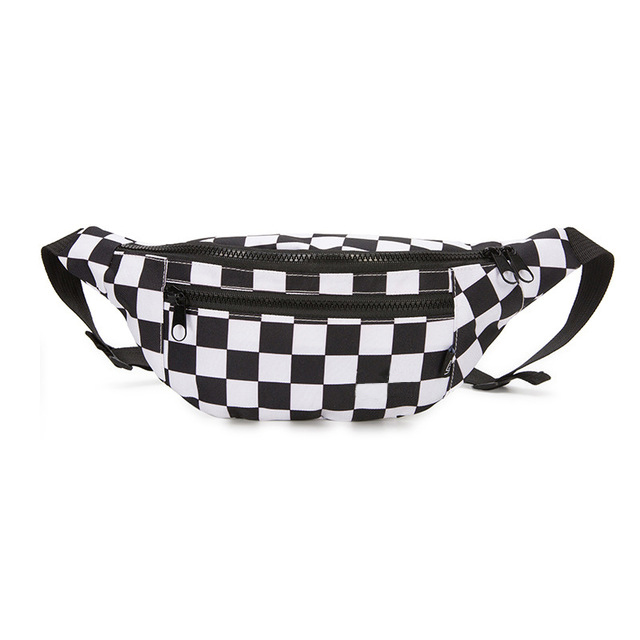 Kvinder ternet taljetaske kvindelig trend lærred brysttasker kvinde sort hvid ccheckerboard fanny pack plaid taljepakker  g155: Default Title