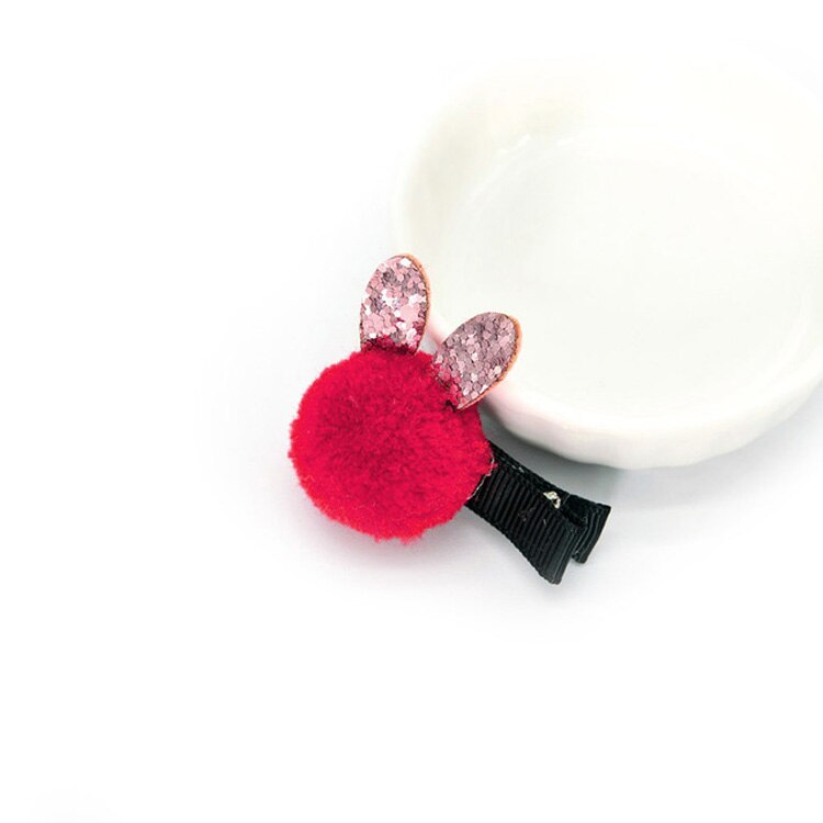 Cartoon Gekleurde Pom Ballen Haarspelden Meisjes Baby Leuke Kleine Konijnenoren Haar Clips Kinderen Hoofddeksels Prinses Haarspelden Haar Accessoire: Red