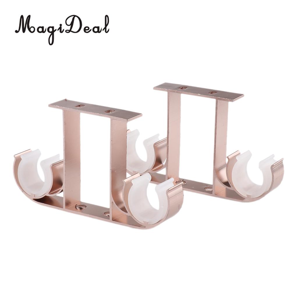 2x Aluminium Gordijnroede Pole Muur Beugels Haak Houder Dubbele Stang