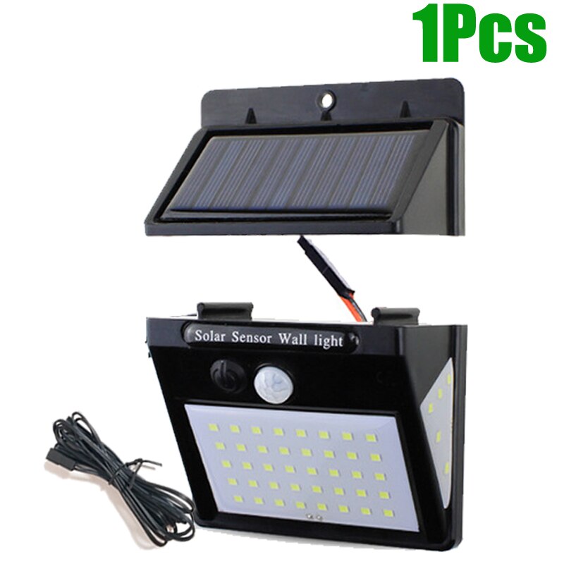 Luz Solar LED de 3 lados para exteriores, lámpara de luz para exteriores, iluminación exterior, Sensor de movimiento PIR, 3 modos: White light 1PC / 1200mA 50LED