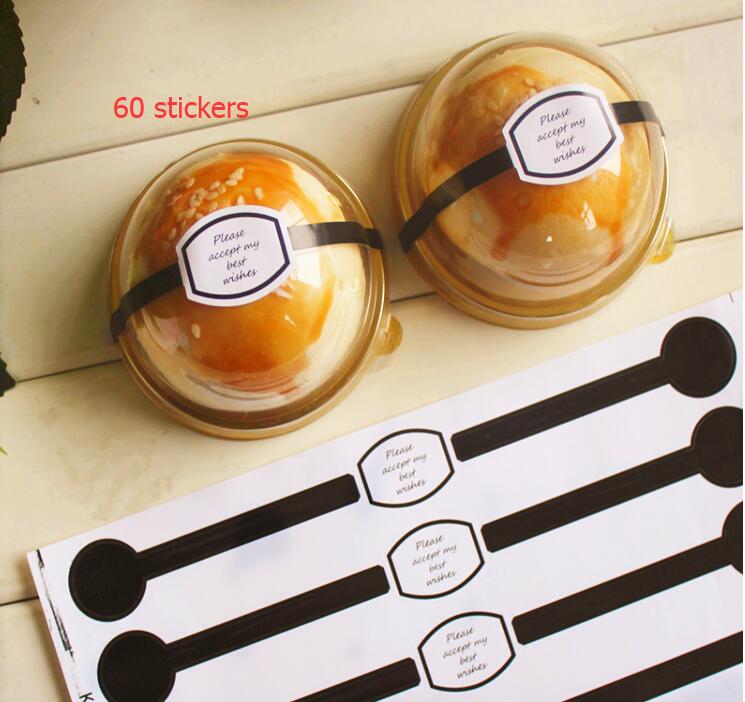 Long Stickers 17.5cm 40pcs Flowers Or 60pcs Black Best Wishes Sticker Labels food Seals stickers for Wedding party seals: 60 pcs Black