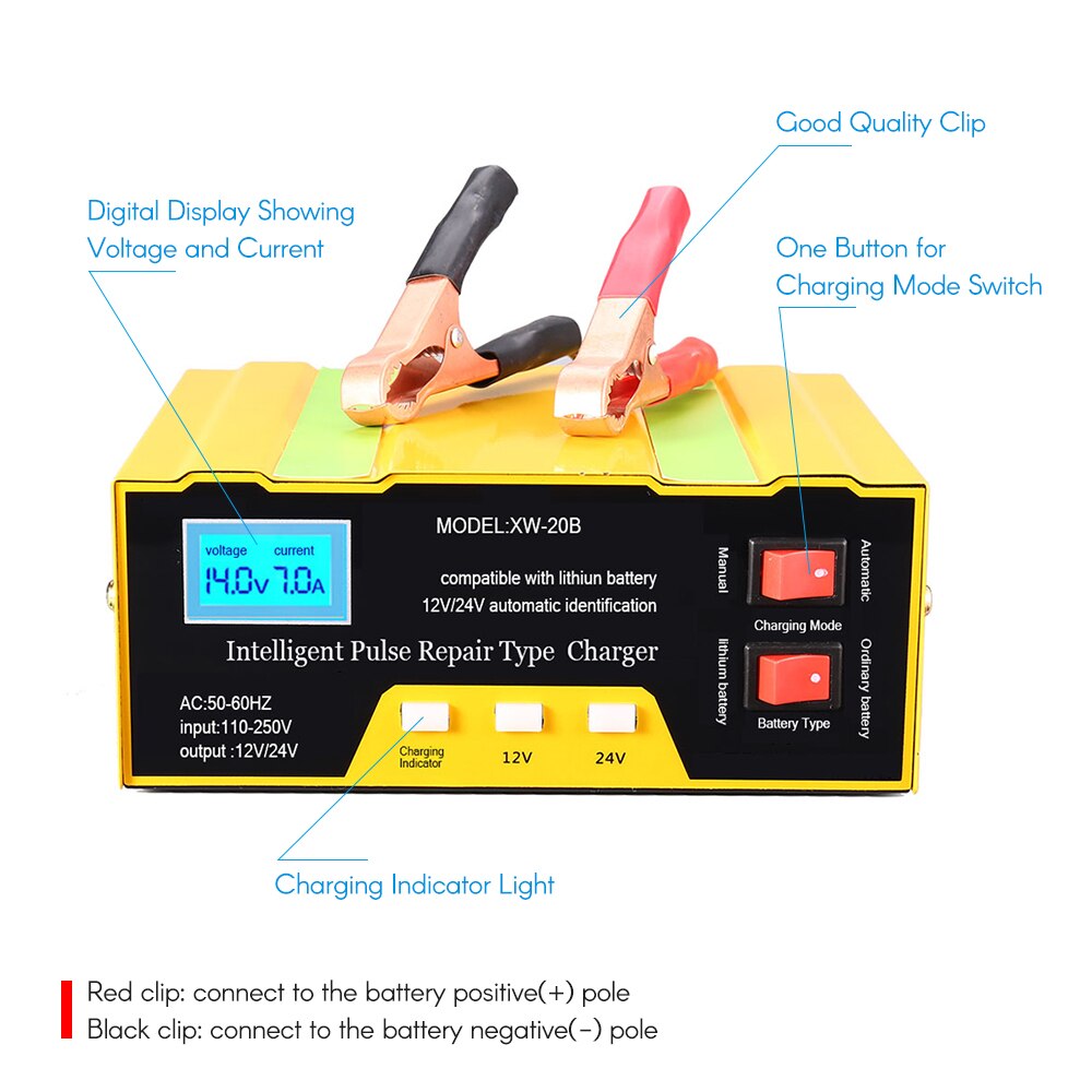 12V/24V Batterie Ladegerät Intelligente Puls Reparatur Typ Ladegerät mit Digital Anzeige für Auto Motorrad Batterie UK Stecker