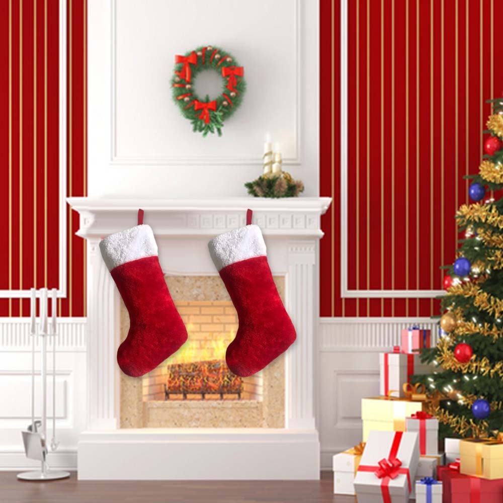 Besegad 4pcs DIY Hanging Christmas Knitted Stockings Plush Candy Sock Red Cloth Pouch Bag Stocking Xmas Tree Decoration Toy