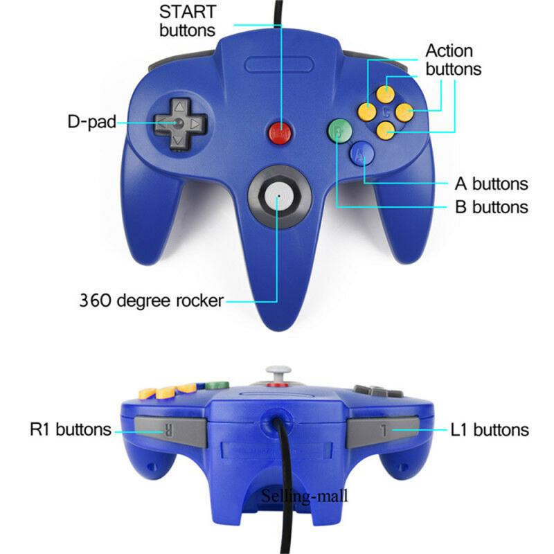 2 uds N64 Gamepads con cable controlador de juego Joystick Gamepad mucho Gamepad con cable para Nintendo 64 consola de juegos para Nintendo Gamepad