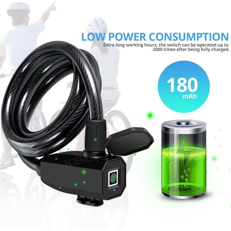 KERUI-cerradura inteligente antirrobo con huella dactilar, para motocicleta, coche eléctrico, candado con Cable para bicicleta y exterior