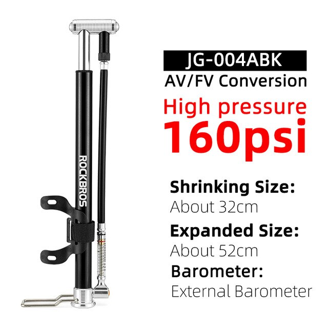 ROCKBROS Mini Tragbare Fahrrad Pumpe Licht Aluminium Legierung MTB Fahrrad Luftpumpe Reifen Inflator Schrader Presta Ventil Radfahren Pumpen: JG-004ABK 160PSI