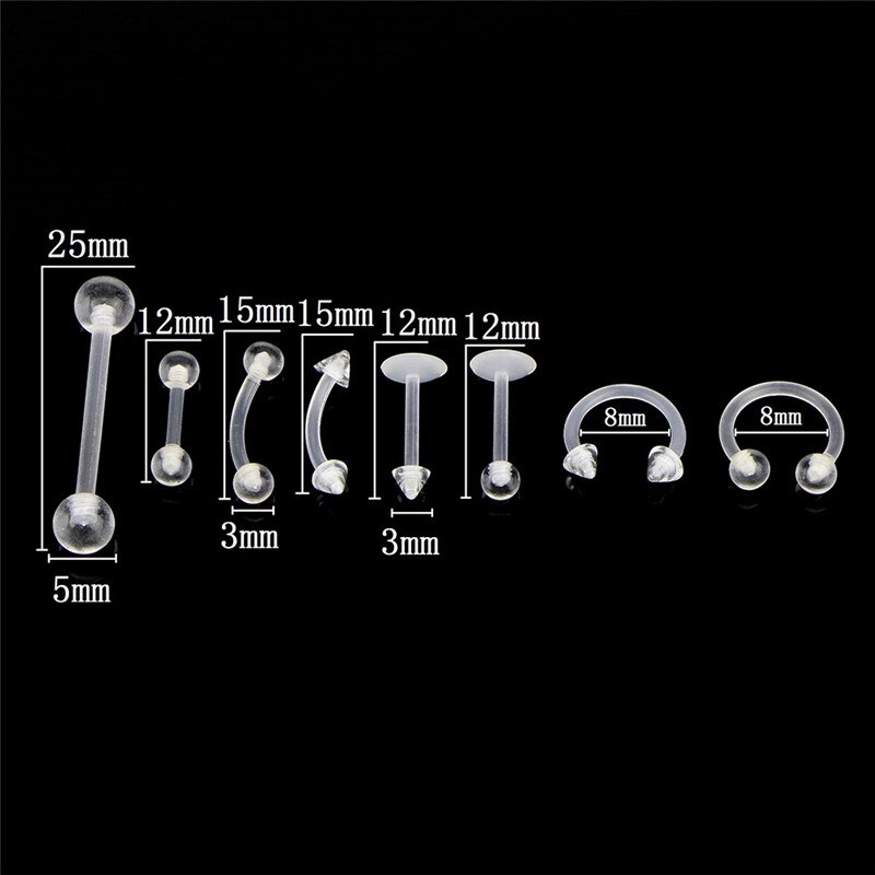 24 Uds piercing lengua mancuerna señoras Simple nariz anillo estilo retenedor Stud Bone Pin transparente para mujeres joyería del cuerpo