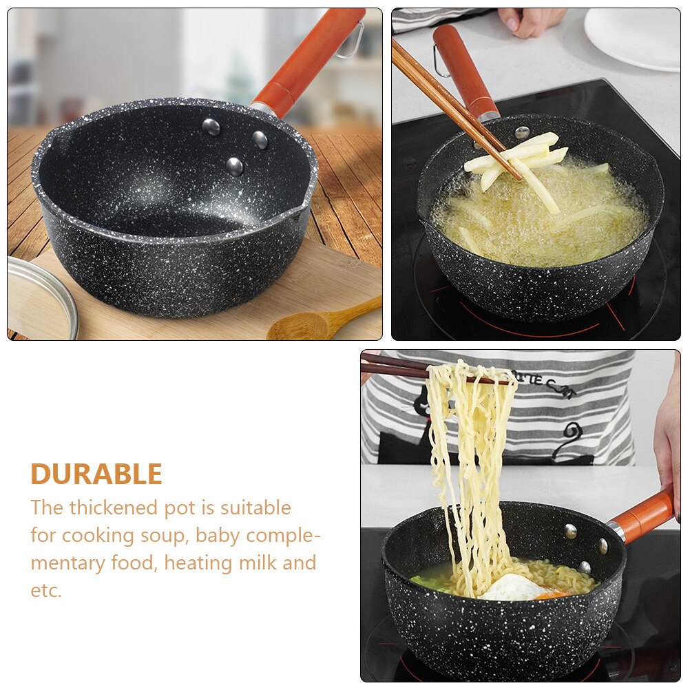 1 Set of Home Small Pot Wooden Handle Instant Soup Noodle Pot with Lid