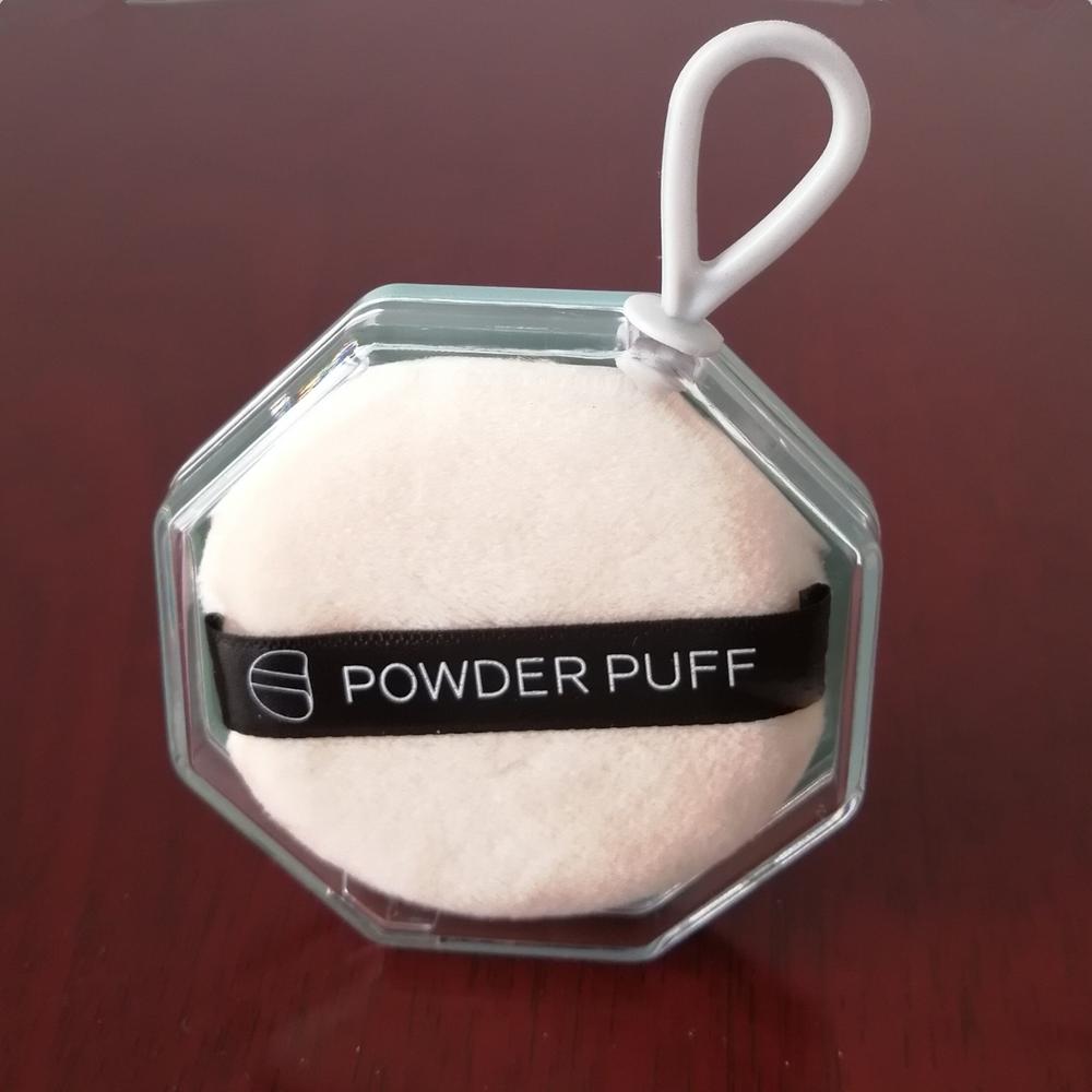 6X6Cm Zachte Massaal Poederdons Natuurlijke Glad Cosmetische Luchtkussen Draagbare Suspenable Storage Case Transparante Doos: skin puff blue case
