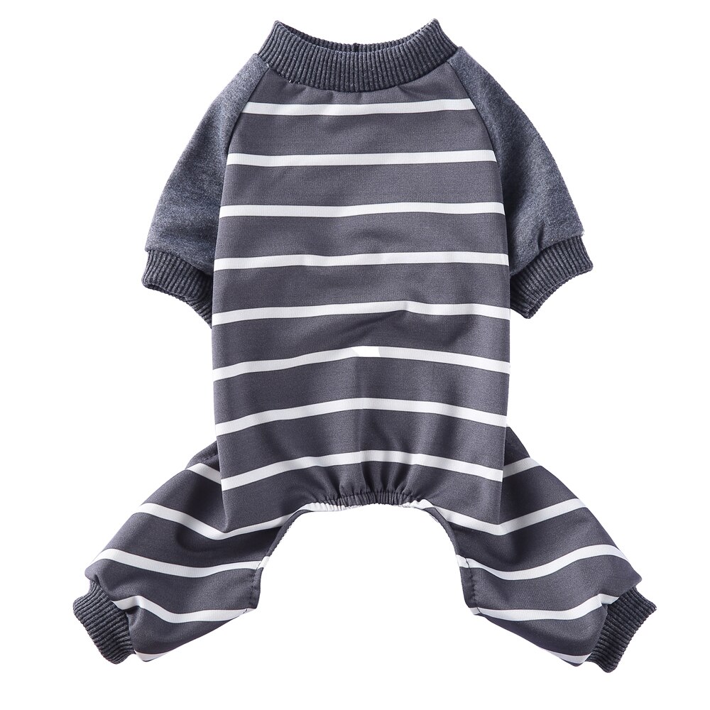 Pijama de perrito de algodón puro para mascotas pequeñas, mono a rayas para perros y gatos, ropa interior cálida para el hogar, disfraz para perros, gatos, Chihuahua y Yorkshire: Gris / L
